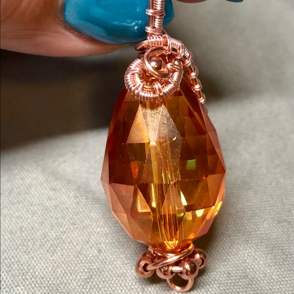 💎Crystal bead pendant wire wrapped-orange and pink-copper - Picture 10 of 14